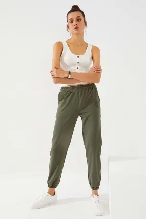 TMY Haki Line Printed Comfortable Fit Elastic Cuff Women's Sweatpants - 94585 - Jocotepec