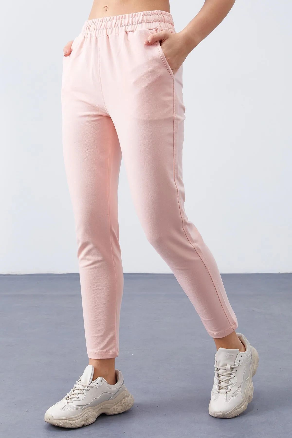 TMY Pink High Waist Jogger Comfortable Fit Slim Leg Women's Sweatpants - 94566 - Brentwood