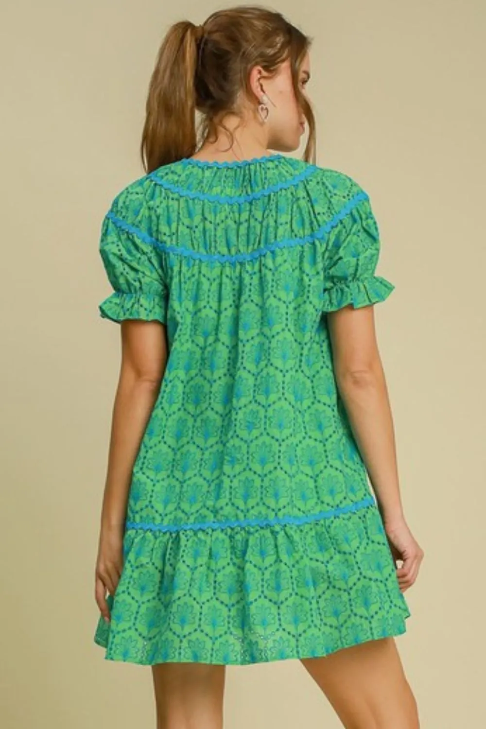 Umgee Eyelet Mini Dress With Ric Rac Trim Plus Size
