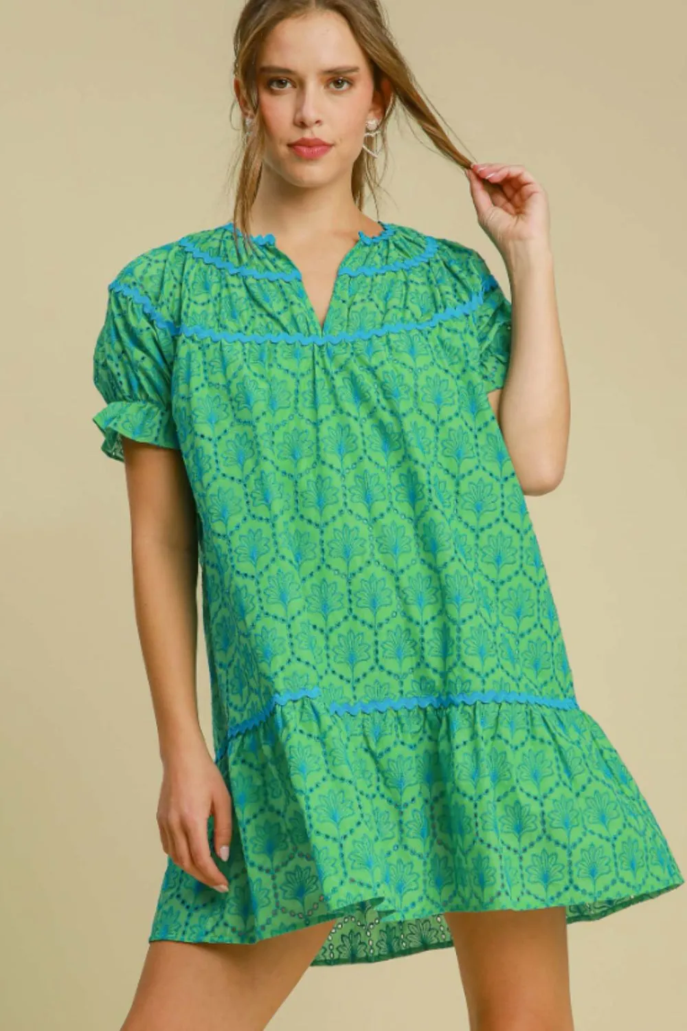 Umgee Eyelet Mini Dress With Ric Rac Trim Plus Size