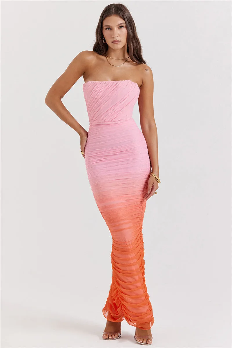 Valerie Gradient Strapless Backless Sexy Maxi Dress
