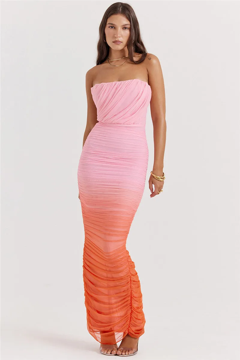 Valerie Gradient Strapless Backless Sexy Maxi Dress