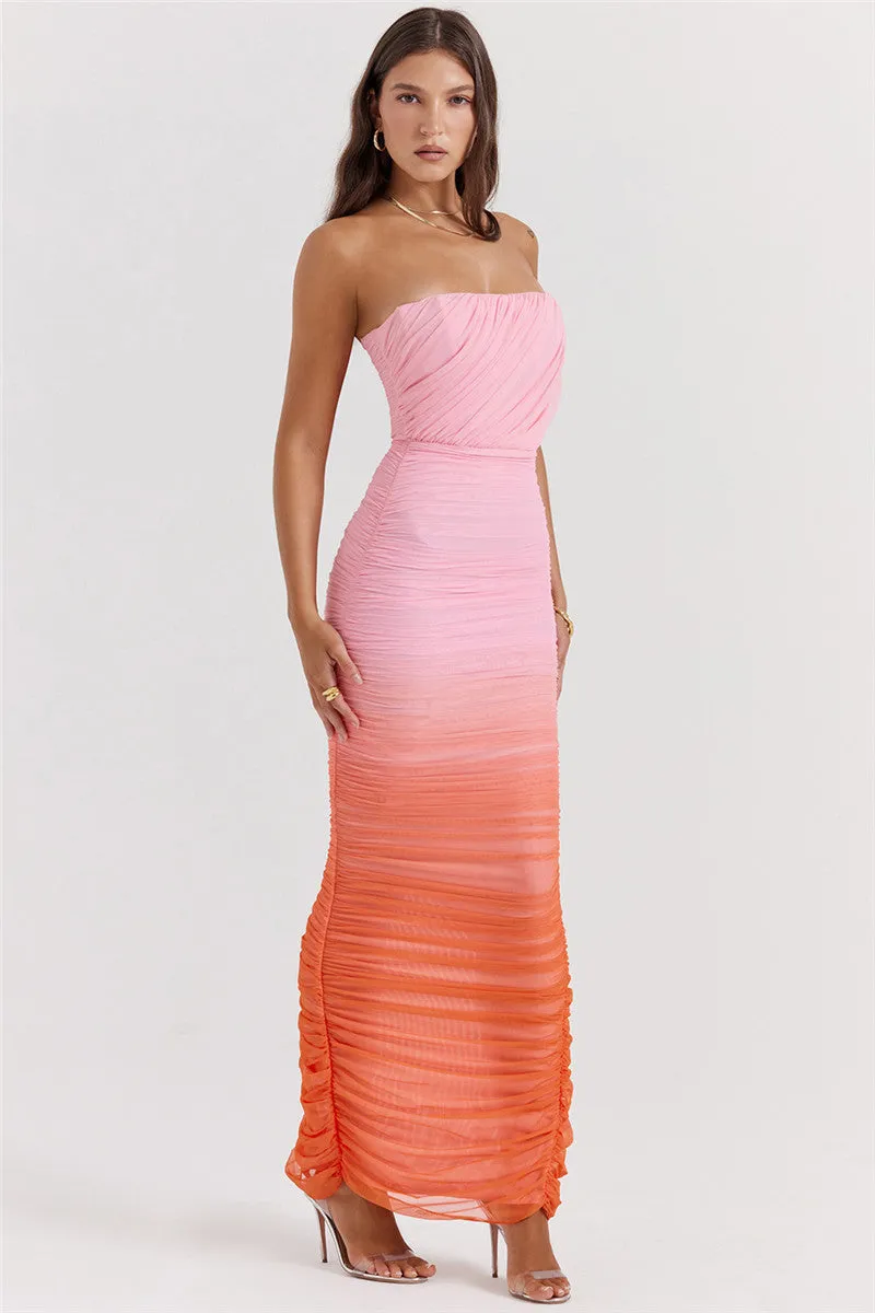 Valerie Gradient Strapless Backless Sexy Maxi Dress