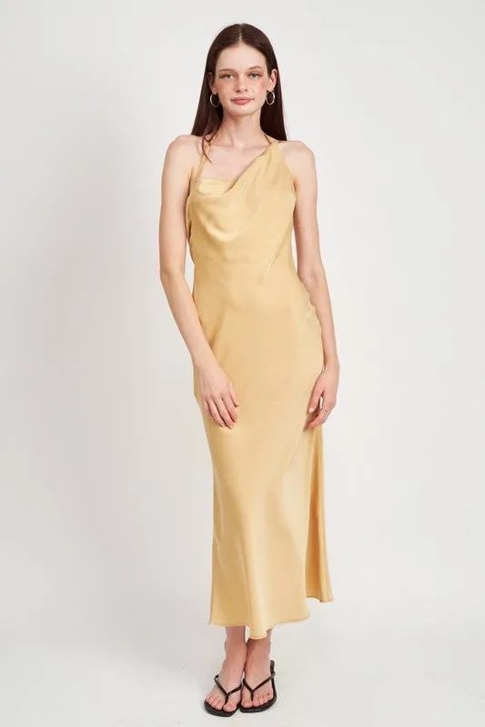Vanilla Satin Maxi Bias Dress