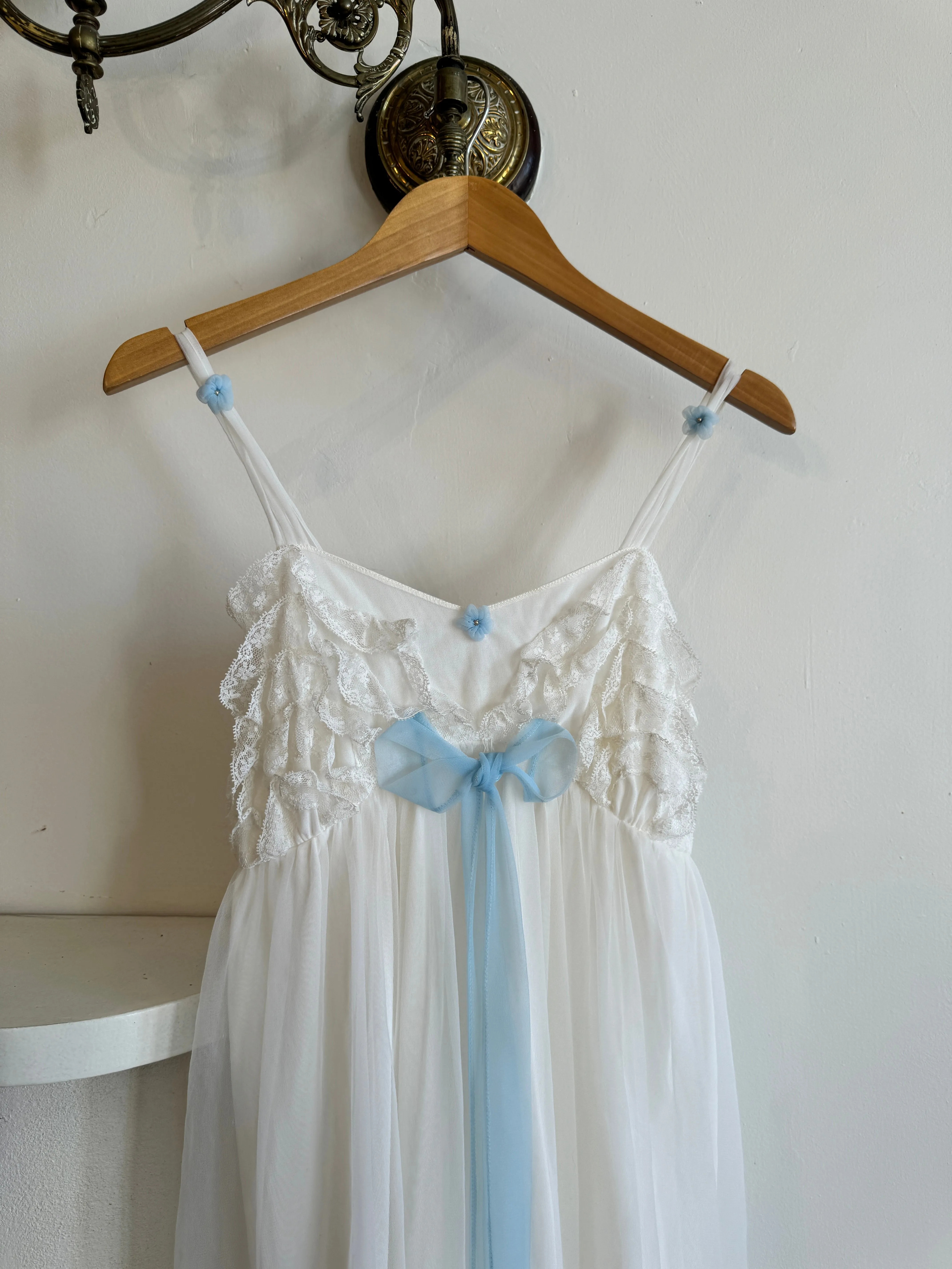 Vintage 50s Babydoll White and Blue Slip Dress