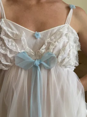 Vintage 50s Babydoll White and Blue Slip Dress