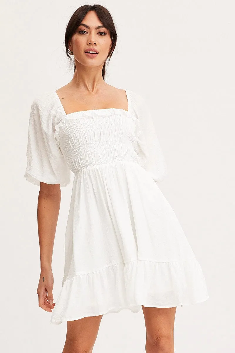 White Mini Dress Short Sleeve Evening