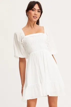 White Mini Dress Short Sleeve Evening