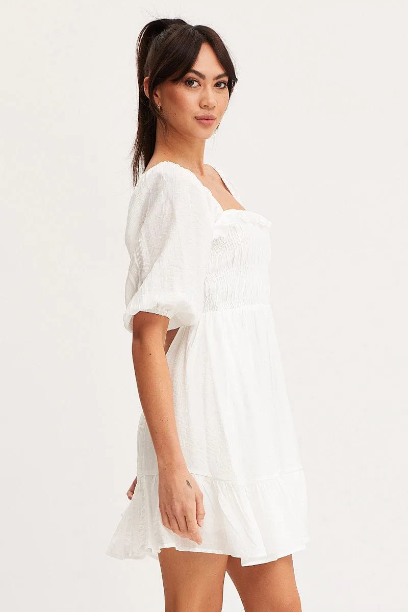White Mini Dress Short Sleeve Evening