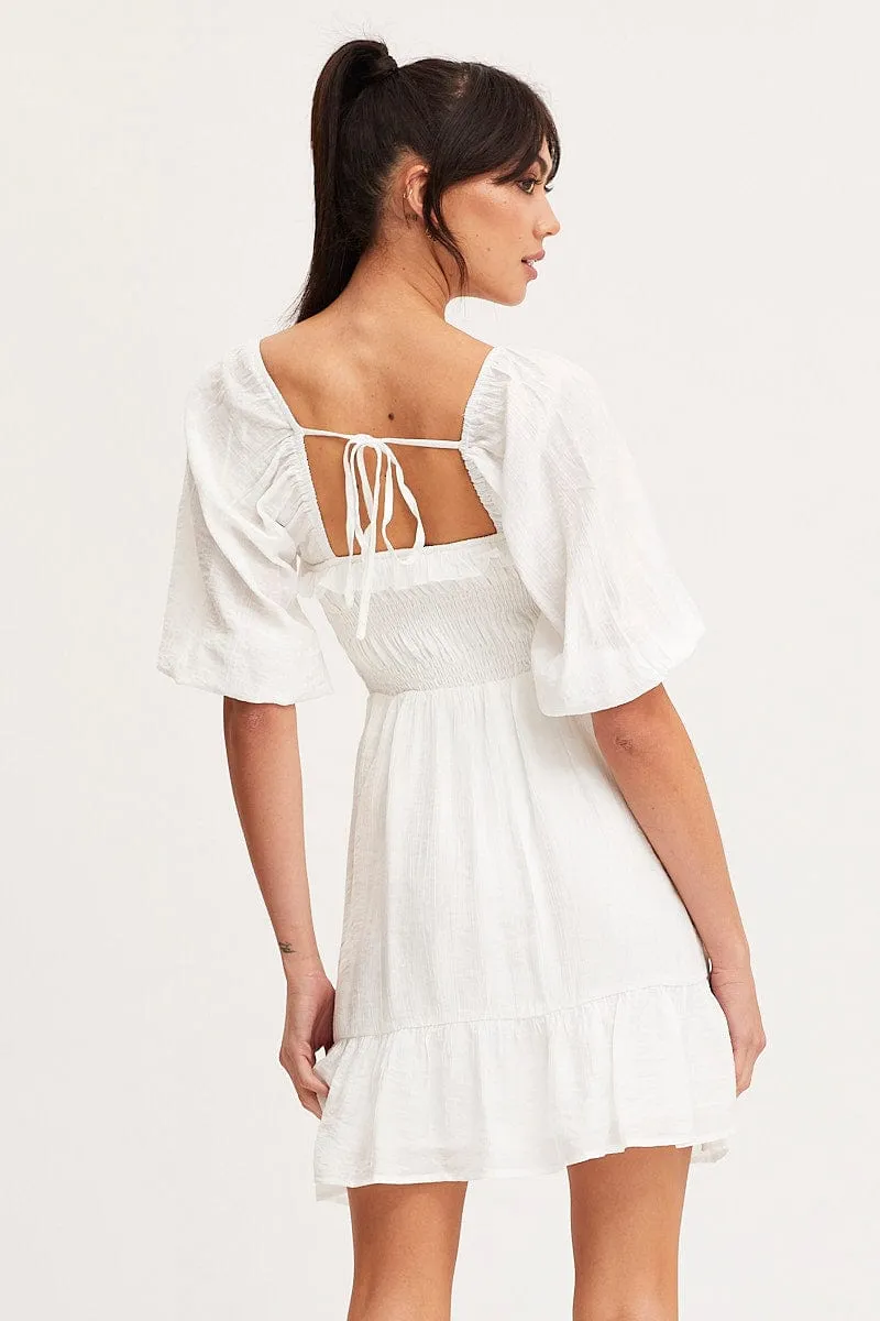 White Mini Dress Short Sleeve Evening
