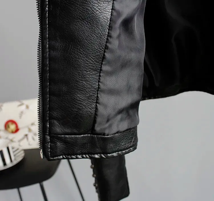 Wild Rose's Floral Print Embroidery Faux Soft Leather Motorcycle Jacket