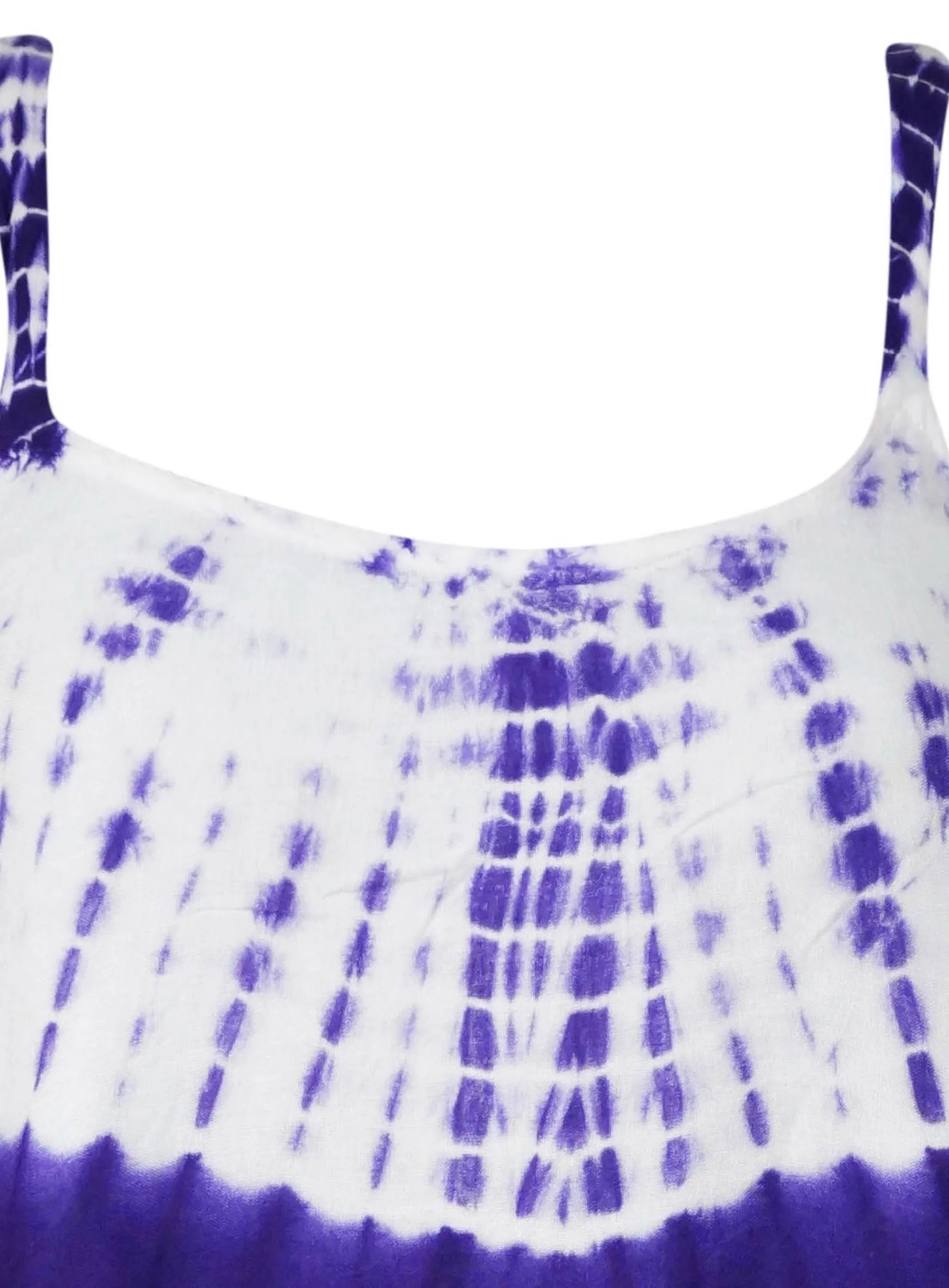 Women Tank Dress, Blue White Tie-Dye Strap Dresses Beach Bohemian Midi Dress XS/S