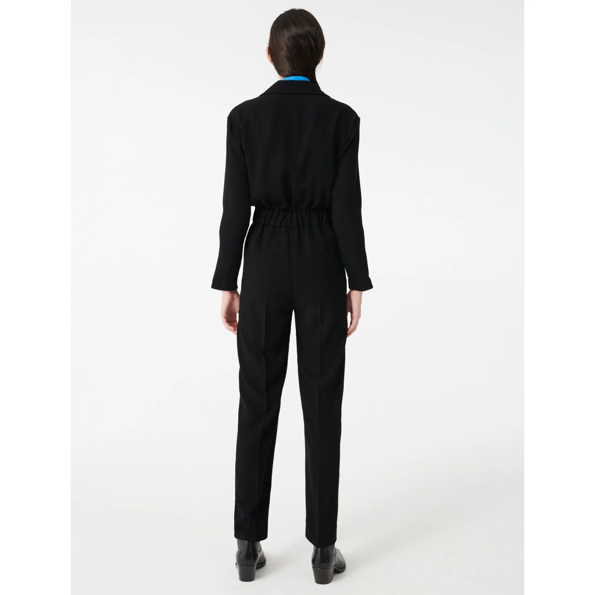 Women Zip-Up Crepe Jumpsuit - Black