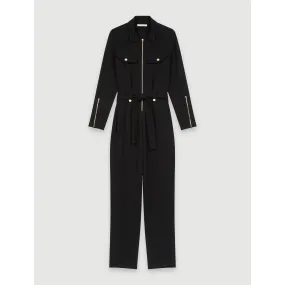 Women Zip-Up Crepe Jumpsuit - Black