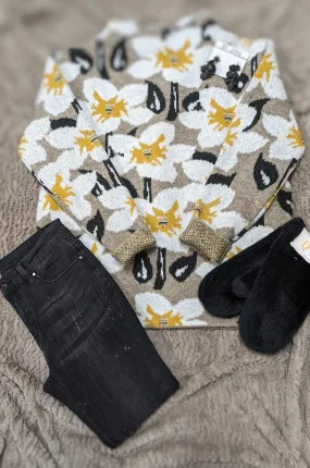 Women's Floral Mock Neck Knit Sweater Casual Wear