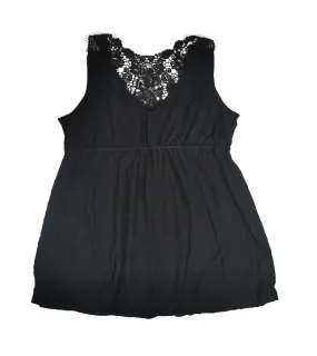 WOMENS SIZE LARGE - CABLE & GAUGE, Babydoll Fit, Soft, Crochet, Black Flowy Dress Top EUC B44
