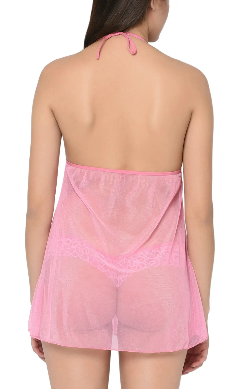 Xs and Os Women Halter V Neck Lace Babydoll Nightwear Lingerie with Lace Panty